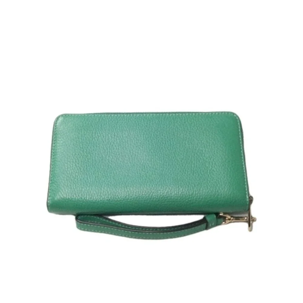 Coach Long Zip Around Green Leather Wallet #C4451  Retail $298